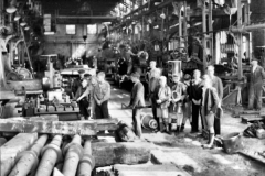 School visit to Iron Works 2 - Jack Woodhead, ?, Andrew Broomfield, ?, Jack Carr, Alan Fishwick, ?, Marshall Bowes, Ronnie Osbaldestin, Derek Martin