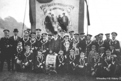 Wheatley Hill Colliery Band at the 1930-32 Miners Gala  Back: 5 from right: Billy Fletcher. Front: 4 from right: Mr Gair