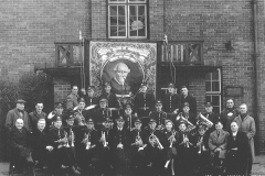 Wheatley Hill Colliery Band 1950s with Banner outside Welfare Hall