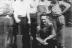 Wheatley Hill Colliery 1950s. L-R: Jackie Wright, J Ellward, Jimmy Gibson, George Reay, Jackie Kiers, W Jones