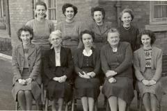 Teachers 1948 - Back:  Miss Caile, Miss Rae, Miss Spottiswood, Miss Meade Front:  Mrs Barraclough, Mrs Kirk, Miss Alderslade, Miss Hope, Miss Brown