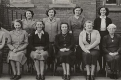Teachers 1949 - Back:  Mrs Standish, ?, ?, ?, Front: ?, Miss Meade, Miss Caile, Miss Alderslade, Miss Hope, Mrs Kirk, Mrs Barraclough