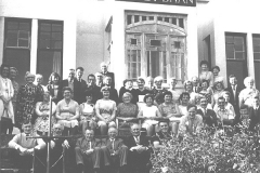 Holiday party outside their hotel, 1960s.