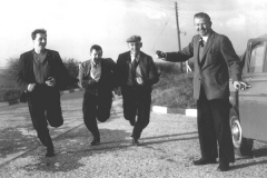 Members of Wheatley Hill Retained Fire Service at Quilstyle Road, Wheatley Hill, 1960s: M Dunn, A Appleby, T Ayre, S Poulson.