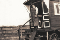 Sally Smiles with her caravan where she sold sweets from the 1930s