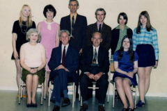 Teachers 1971 - Blance Woodbridge, Claire Collins (Clerk), Mr Lister, Mr Holmes, Mrs Holmes, Miss Todd, Mrs Lawson, Mr Wright (Head Teacher), Mr Thompson (Deputy Head Teacher),  Mrs Brown